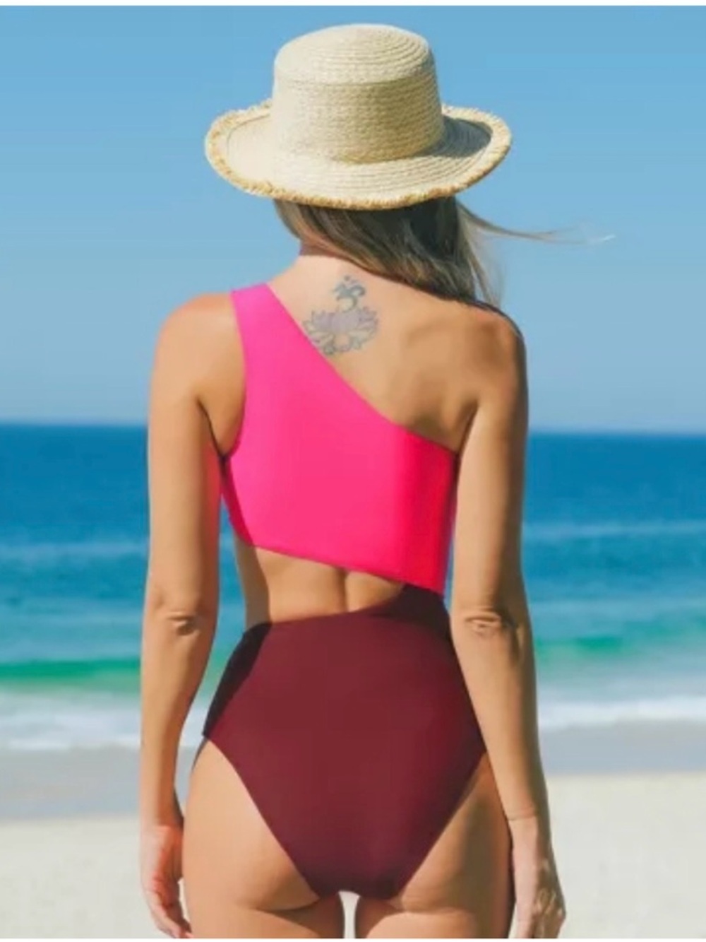 NWT Cupshe Colorblock One-Shoulder Cutout Swimsuit Sz M - Picture 3 of 7